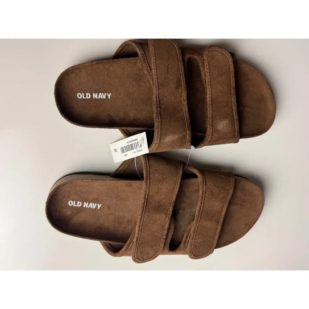 Old Navy Suede Double Secure Strap Cognac Men's Flat Sandals Sz 8-9